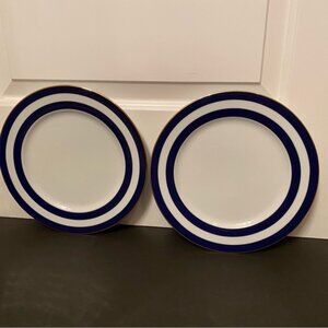 RALPH LAUREN SPECTATOR CADET PAIR DINNER PLATES WHITE BLUE GOLD PORTUGAL CHINA